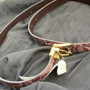 Elegant Nine West Brown Snake Print Belt with Gold Buckle. NWT